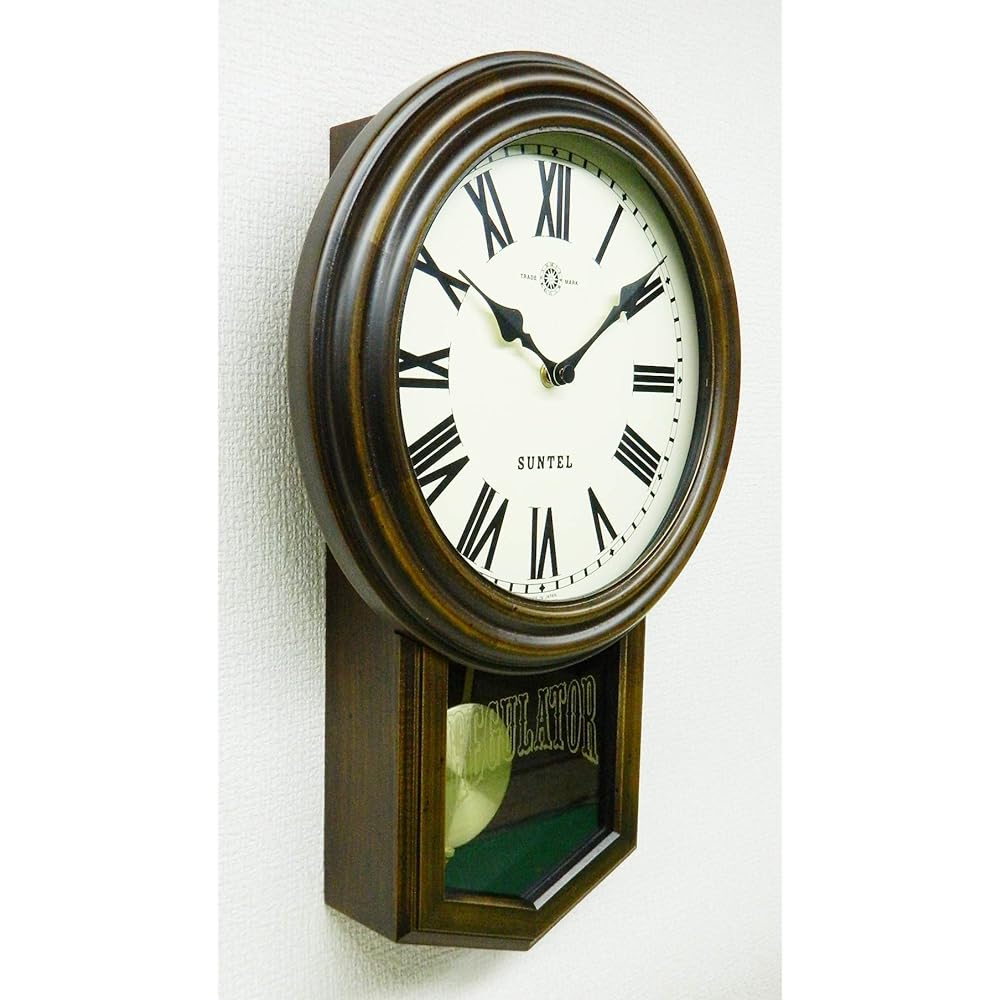 Suntel Wall Clock Brown 400 x 260 x 70mm Standard Radio Pendulum Clock (Round) Roman Numerals SR06-R