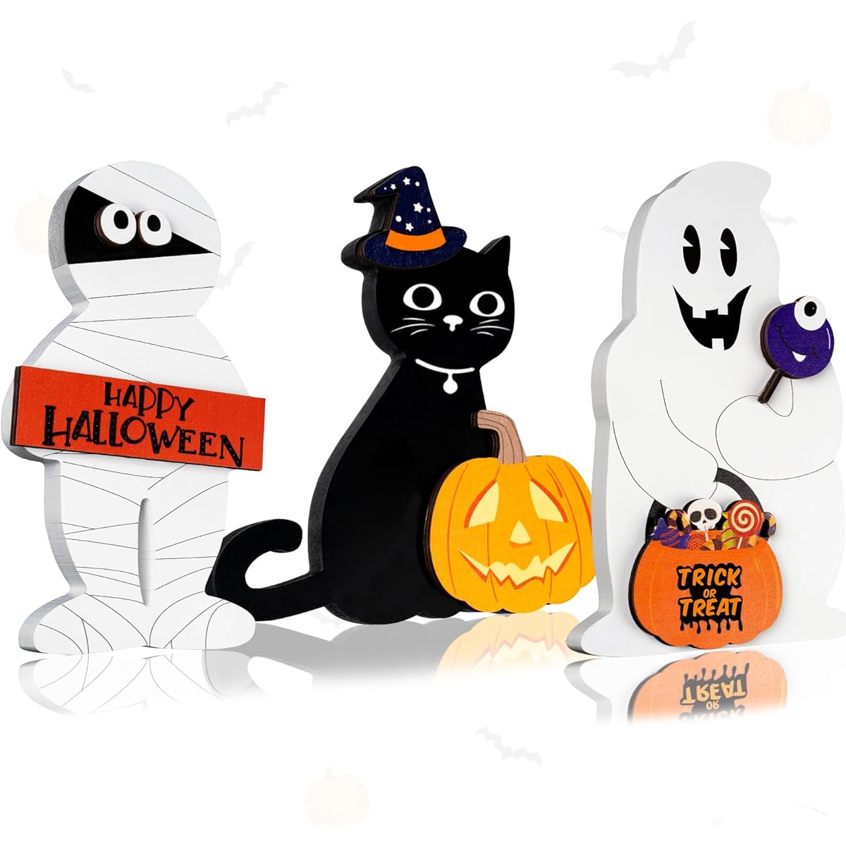 Halloween Decorations for Indoor - Wooden Sign Ghost Black Cat Mummy Table Centerpiece Halloween Table Decor Shelf Home Living Room Decor