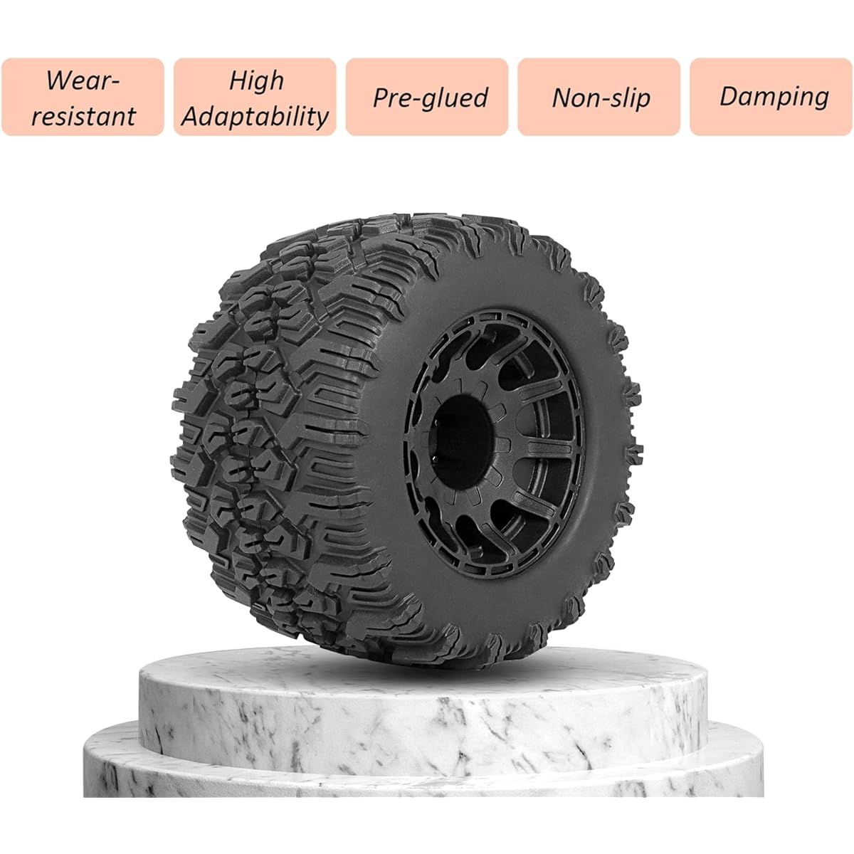 RC Station 2.8 RC Tires, 12mm Hex RC Wheels and Tires Pre-Glued, 1/10 Scale RC Tires with Foam Inserts, 4pcs 1/10 Traxxas Tires and Wheels, Off-Road for Traxxas Rustler Stampede Redcat RC Tires