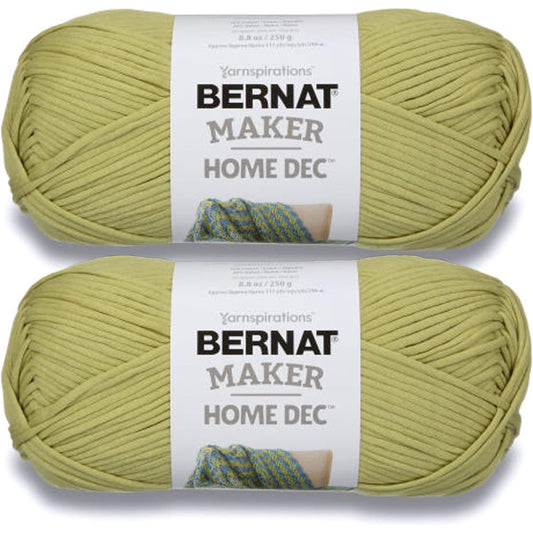 Bernat Maker Home Dec Green Pea Yarn - 2 Pack Easy to Use Yarn for Beginners - Cotton & Nylon Blend - Gauge #5 Bulky Yarn for Knitting Crochet Crafts Amigurumi