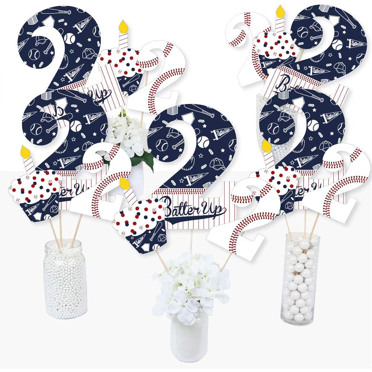 2nd Birthday Batter Up - Baseball - 2nd Birthday Party Centerpiece Sticks - Table Toppers - Set of 15
