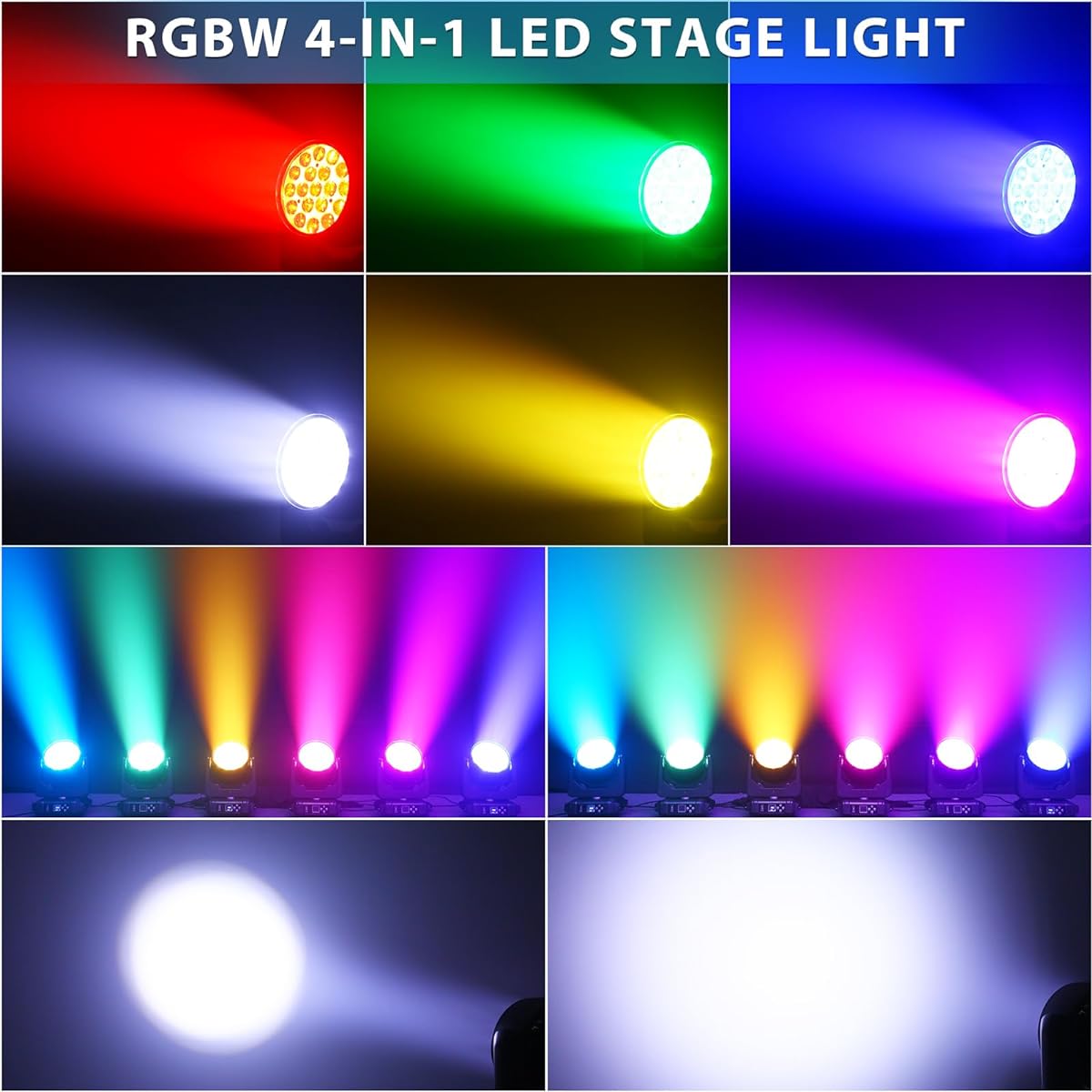 HOLDLAMP Moving Head Light 19x15W RGBW 4-in-1 LED Stage Par Light with Zoom&Beam&Wash Effects Sound Activated Automatic DMX Control for Wedding DJ Disco Party Nightclub Showbar (1 Pack)