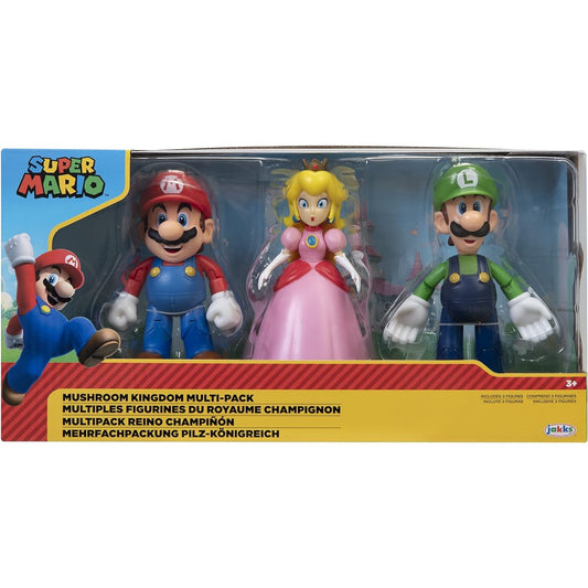 World of Nintendo 4-inch Action Figures/Mushroom Kingdom Set of 3 (Mario, Luigi, Princess Peach)