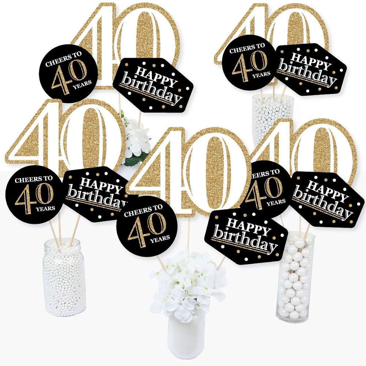 Adult 40th Birthday - Gold - Birthday Party Centerpiece Sticks - Table Topper - Set of 15