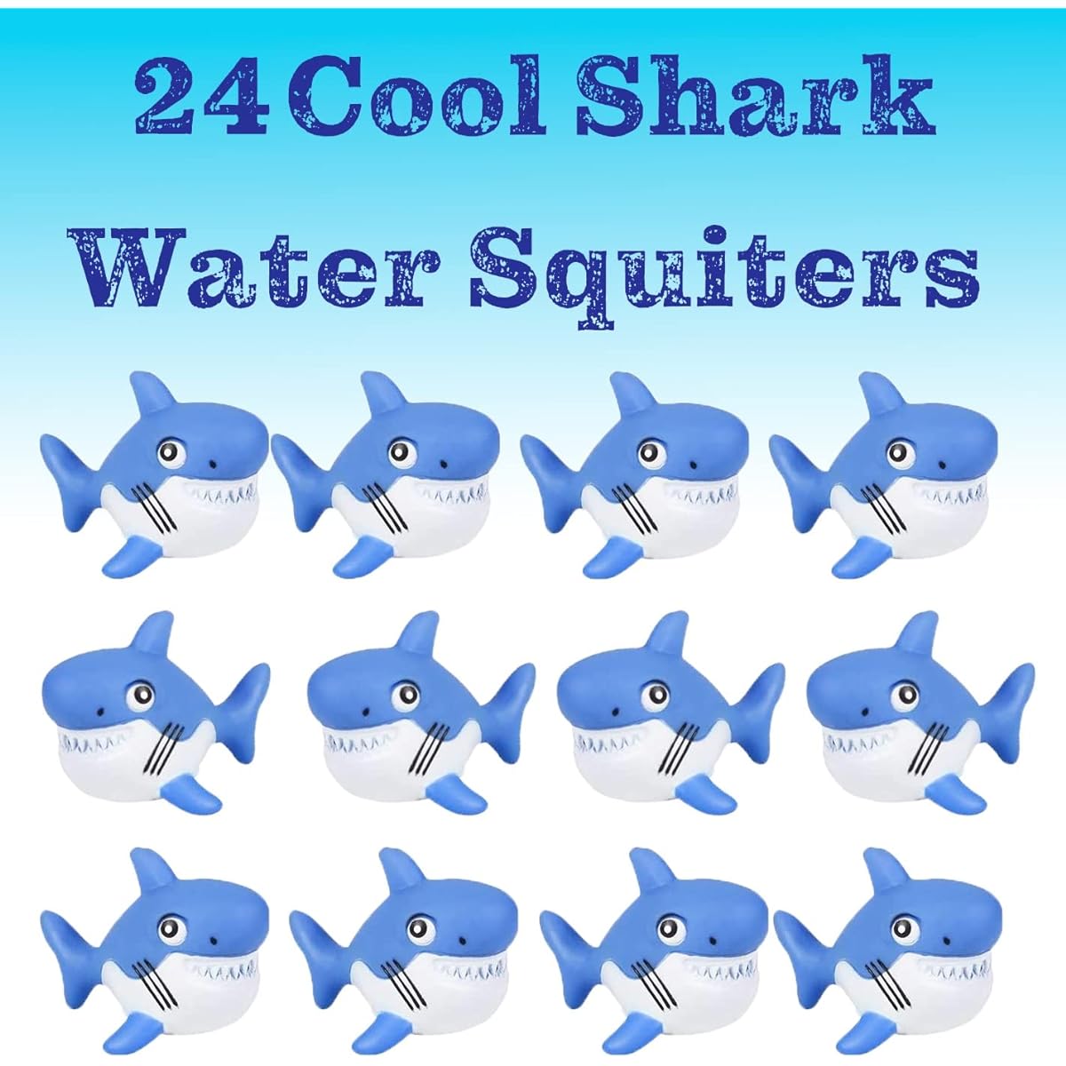 Cool Mini Water Squirting Rubber Shark (2.25 Inch) Soft Rubber Bathtub Fun Squirting, Pool and Beach Splash Water Games (24 Pieces)