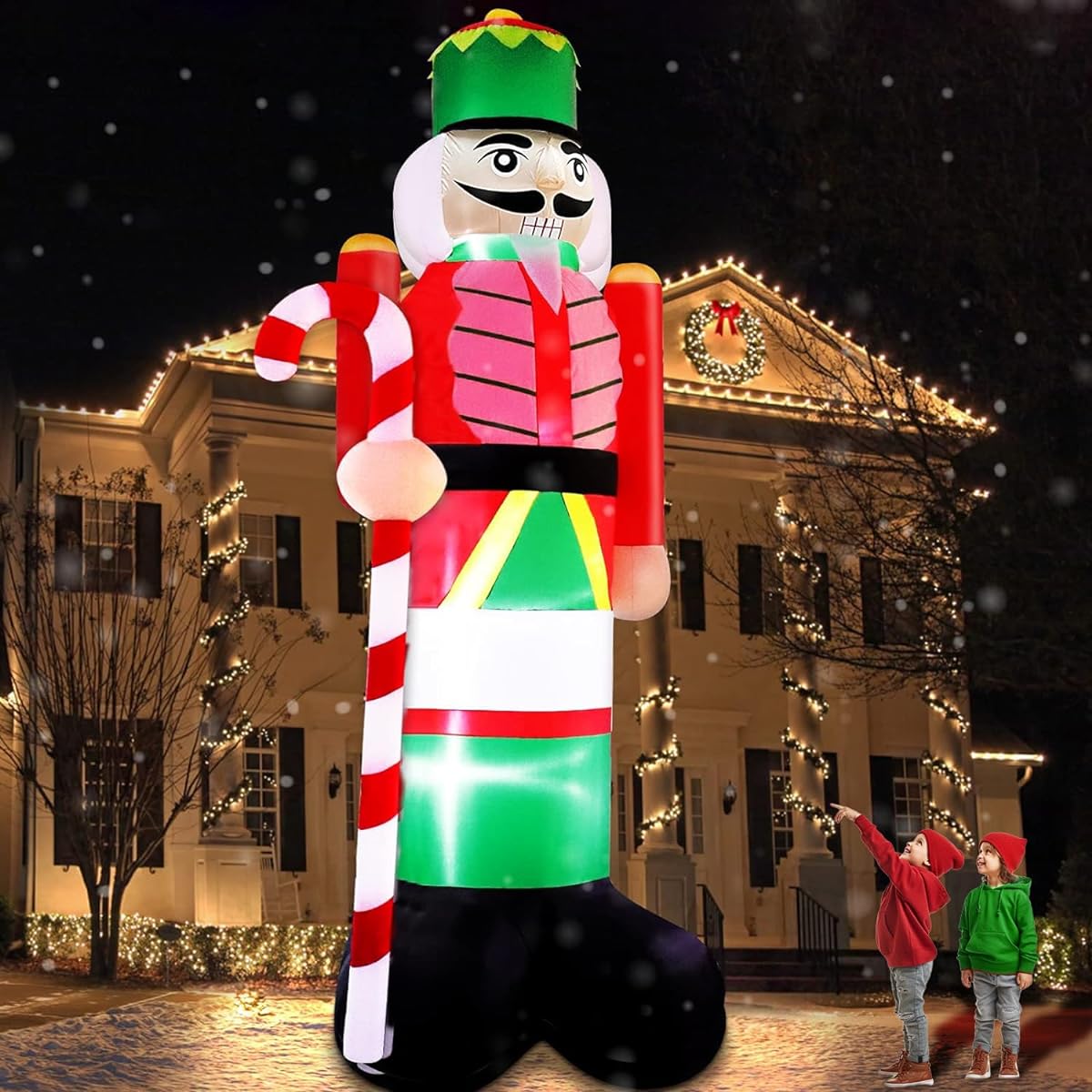 TURNMEON 14ft Giant Christmas Inflatable Outdoor Decorations, Nutcracker with Candy Cane, Inflatable Christmas Decorations with Built-in LED Lights, 5 Tethers and 9 Stakes, Christmas Decorations for Yard Lawn Garden