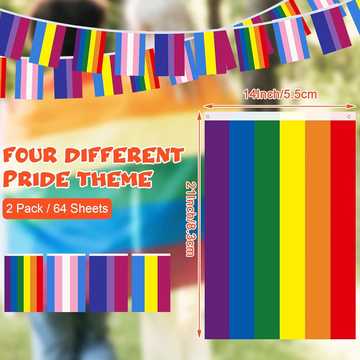 64 Pieces 66 Feet Rainbow Flag Banner Pride Decorations Rainbow String Flags Bunting Rainbow Pride Decorations for Party/Celebration/Boat/Outdoor/Indoor/Home School Bar/Restaurant/Garden Decoration (Stylish)