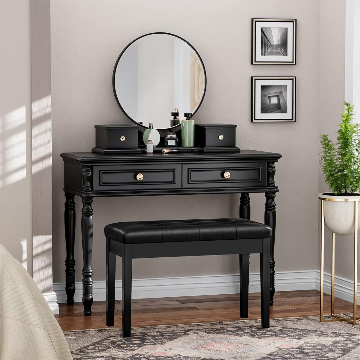 HOOBRO Duet Piano Bench with Padded Cushion and Storage Compartment Music Seat Music Bench Piano Stool Vanity Chair 300lb Capacity 11.5 x 13.6 x 19.3 inches Black BB26QD01