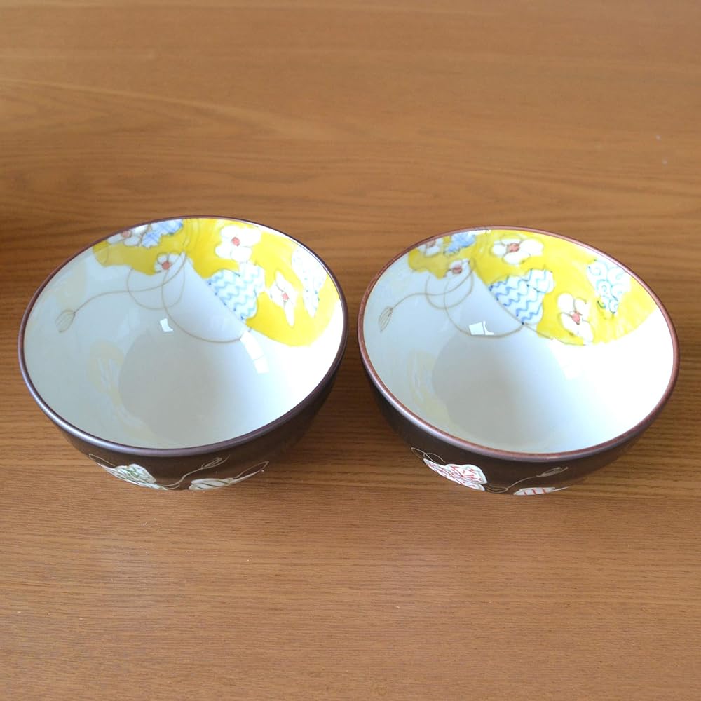 Golden wedding present, auspicious gift for good health, Arita ware couple's bowl, rice bowl, pair, six gourd colors, gift card and message card included, wooden box