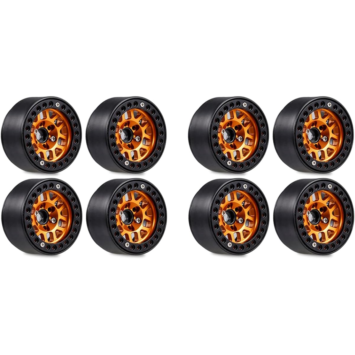 Nardamu 8pcs 1.9 Metal Beadlock Wheel Hub Rim for 1/10 RC Crawler Axial 10 90046 03007 4 Red D90, Orange