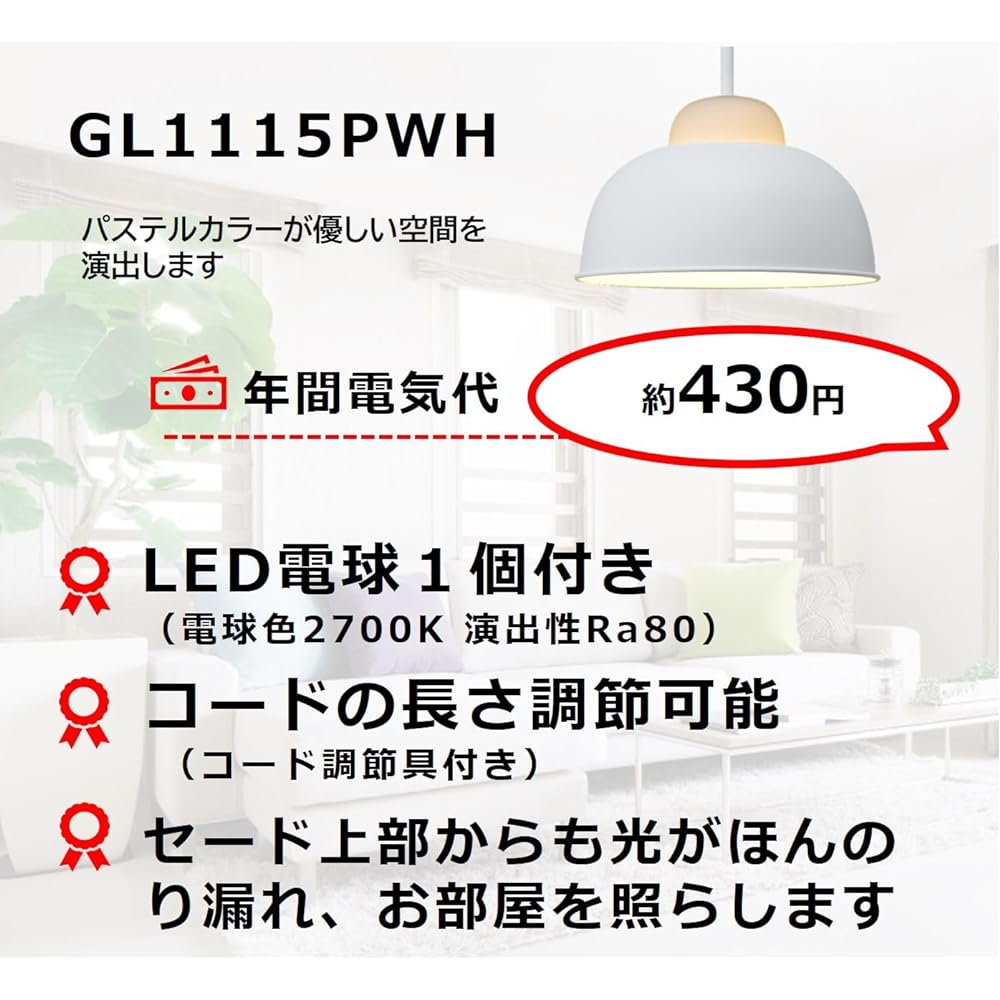 Takizumi Steel Sade Pendant Light with 1 LED Bulb (White) GL1115PWH