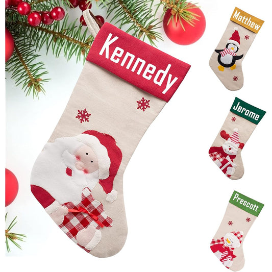 WQingot Custom Christmas Stockings with Name Text for Family Kids Christmas Decoration Gifts 7 Pack