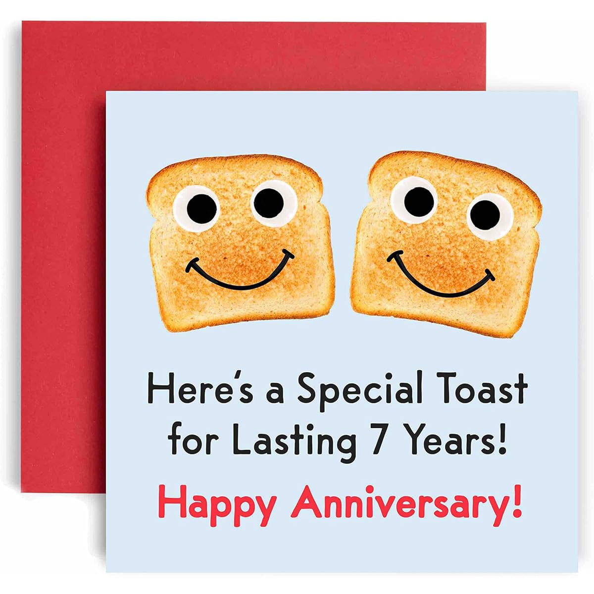 Huxters 7th Anniversary Card – Here's a Toast – Funny Anniversary Cards for Him and Her, 148 x 148mm Anniversary Cards for Husband and Wife – 7th Wedding Anniversary Card with Envelope (7 Years Old)