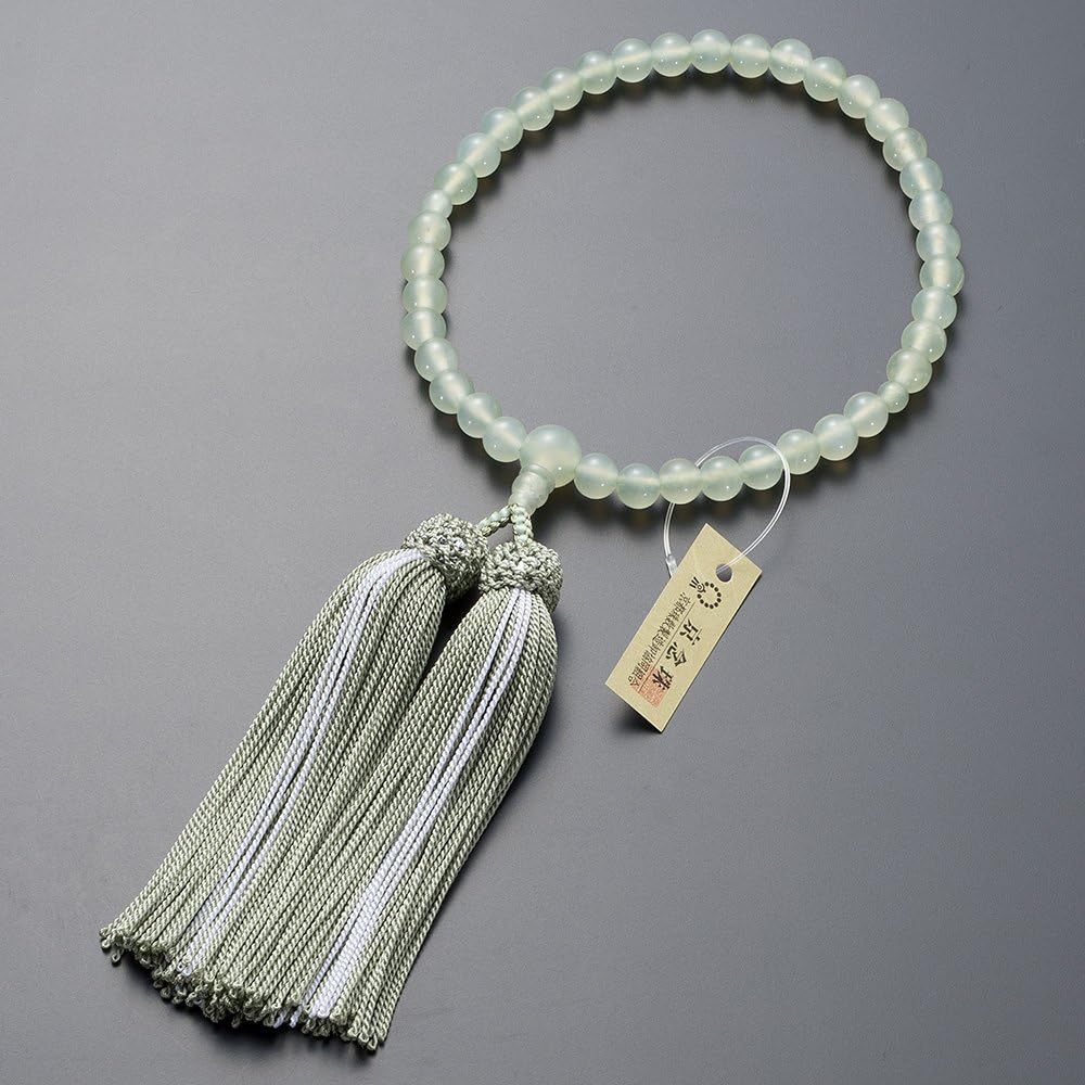Butsudanya Takita Shoten Kyoto Prayer Beads for Women, Green Onyx 7mm Beads, Pure Silk Tassel with Head, Bead Bag Included, Prayer Beads for Women that Can Be Used by All Sects, Certificate Included