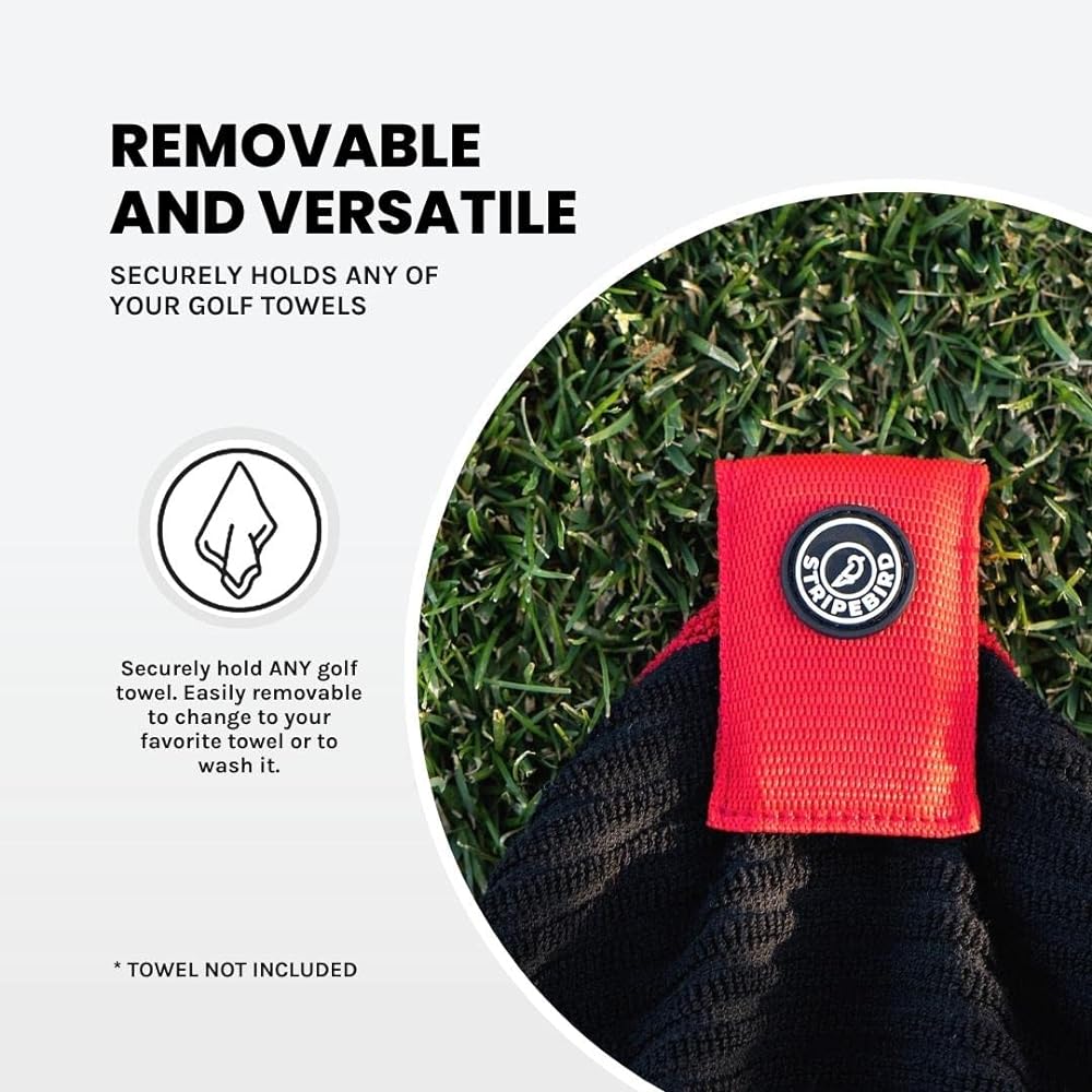 Stripebird Magnetic Clip for All Golf Towels (Major Red) - Strongest Magnet - Easy Access to Golf Towels While Golfing - Attaches to Golf Carts, Clubs, and Golf Hubs - Detachable from Towel