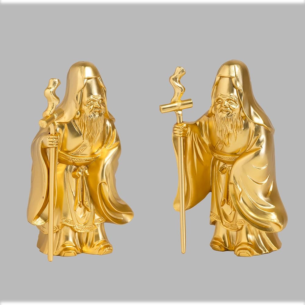Seven Lucky Gods of Good Luck Fukurokuju (Gold plated/24K gold) Buddhist sculptor: Hideun Makita Prototype_Buddha statue ornament Takaoka copperware (Fukurokuju 7fg)