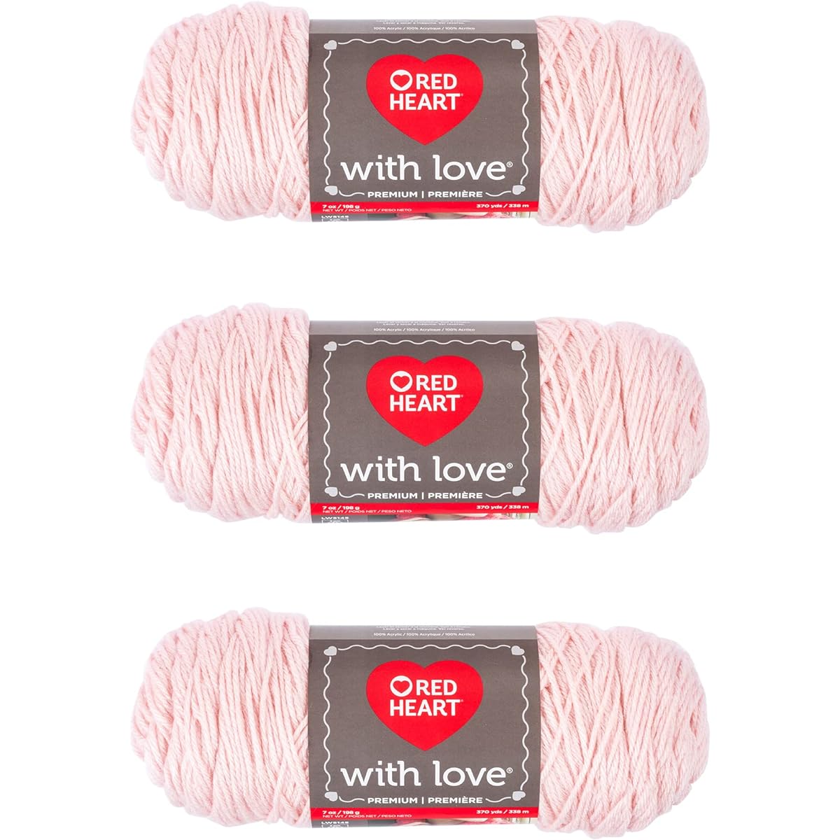 Red Heart with Love Sweet Pink Yarn - 3 Pack 198g/7oz - Acrylic - 4 Medium (Worst) - 370 Yards - Knitting/Crochet