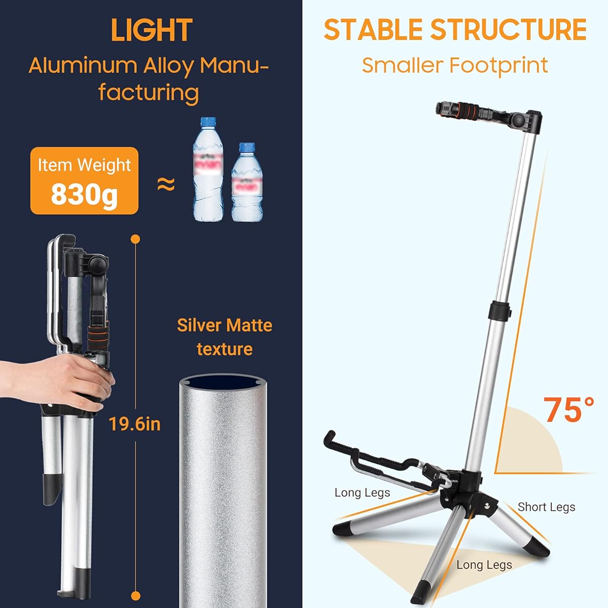 CAHAYA Guitar Stand Floor for Acoustic Electric Guitars and Bass Adjustable Height Folding Guitar Stand Lightweight Travel Instrument Holder