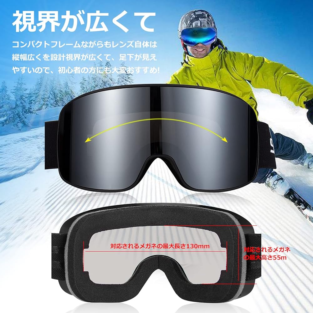 [TOYOSO] Ski Goggles, OTG, Double Lens, 180° Wide Field of View, Spherical, Unisex, Anti-Fog, Compatible with Glasses/Glasses, Snow Goggles, Snowboard Goggles, 99% UV Protection, Sports Goggles, Helmet Compatible, Women's, Men's, All Weather Compatible,