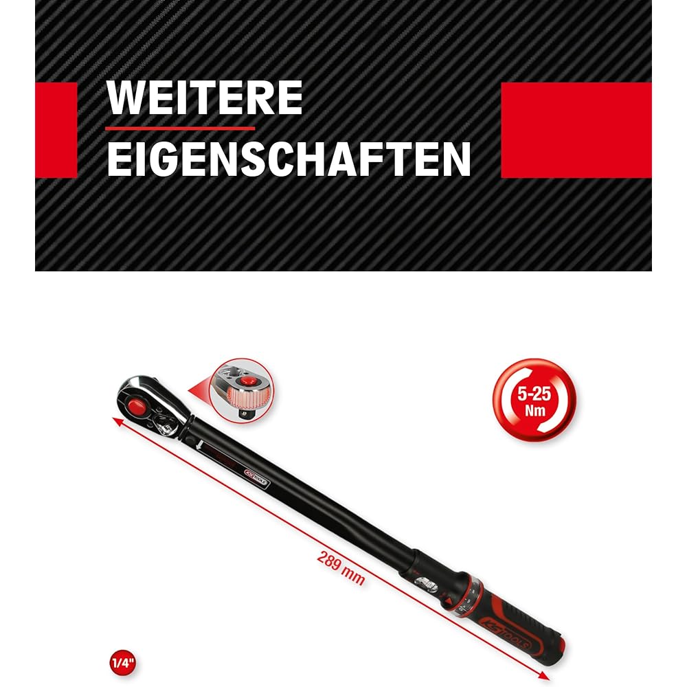 KS TOOLS 1/4" ERGOTORQUEprecision torque wrench with reversible ratchet head 1-25Nm 516.1512