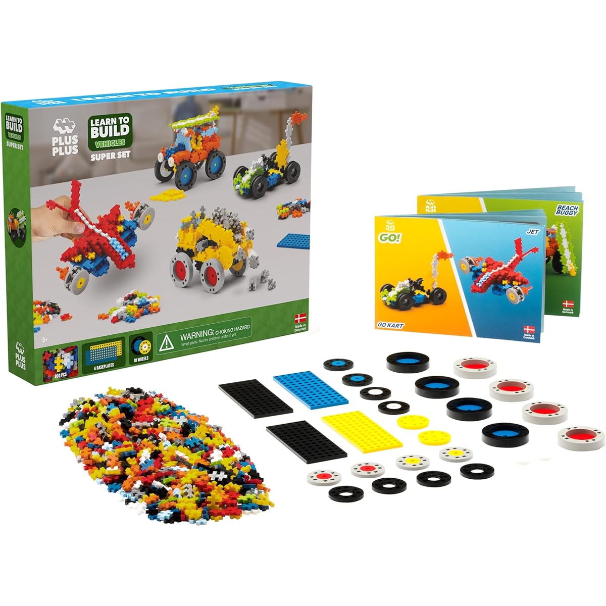 PLUS PLUS - GO! Learn to Build Vehicles Super Set 800 Pieces - Construction Construction Stem/Steam Toy Interlocking Mini Puzzle Blocks for Kids
