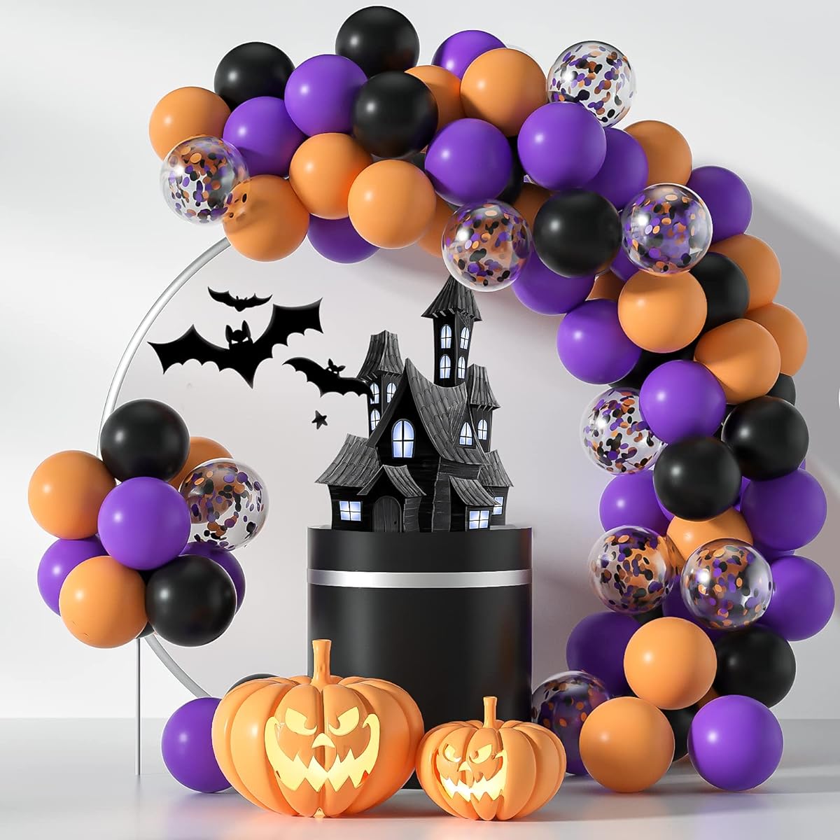 Honinda 100pcs Halloween Party Balloons, 12inch Black Orange Purple Confetti Balloons Helium Balloons for Halloween Theme Birthday Wedding Baby Shower Party Decorations