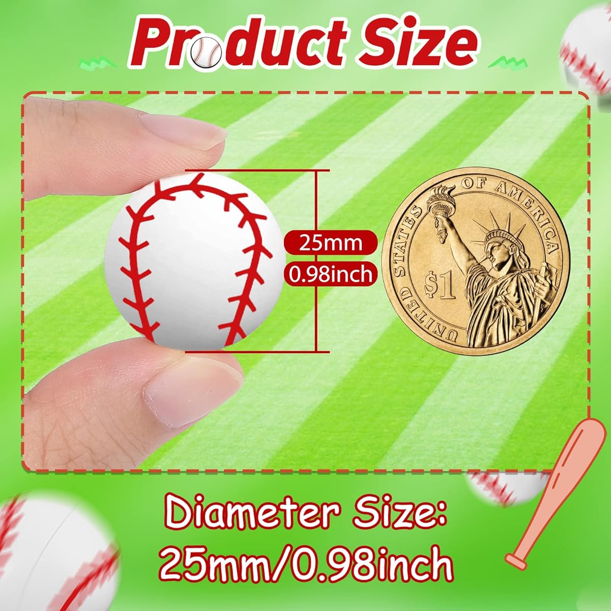 Deekin Baseball Bouncy Balls, Small Sports Rubber Balls 1 Inch Baseball Theme Bouncy Balls High Bouncing Balls for Playground Birthday Party Favors Classroom Giveaways Game Supplies