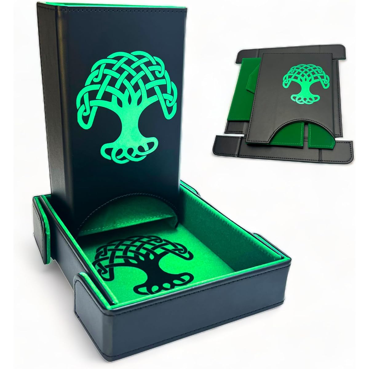 Luck Lab Foldable Dice Tower and Dice Tray for RPG Tabletop Games - Black/Green - Tree of Life Design