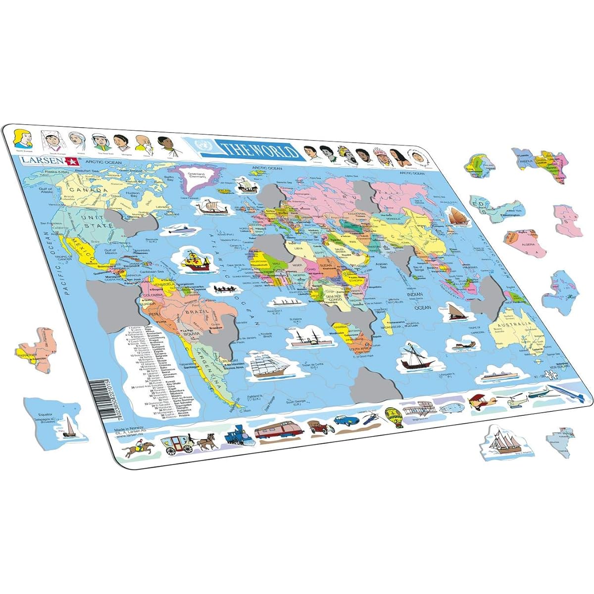 Larsen Puzzles World Politics Climate Educational Jigsaw Puzzle - 107 Piece Tray & Frame Style Puzzle - Premium Handmade Puzzle - Imported from Norway