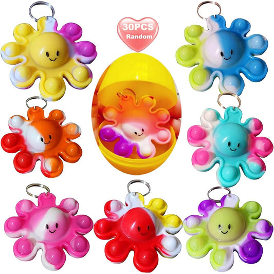 30pcs Bulk Small Octopus Shape Mini Pops Day Kids Gift Prizes Beginning of Term Easter Party Sensory Simple Tie Dye Bubble Fidget Set