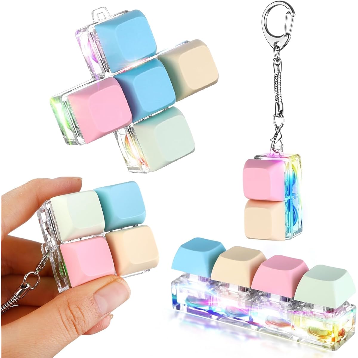 Keyboard Fidget Keychain, Decompression Toy, Keyboard Fidget Clicker, Finger Keyboard Toy, Fidget Keychain with LED Light, Stress Relief Keyboard, Keyboard Clicker, Gift to Beat Boredom