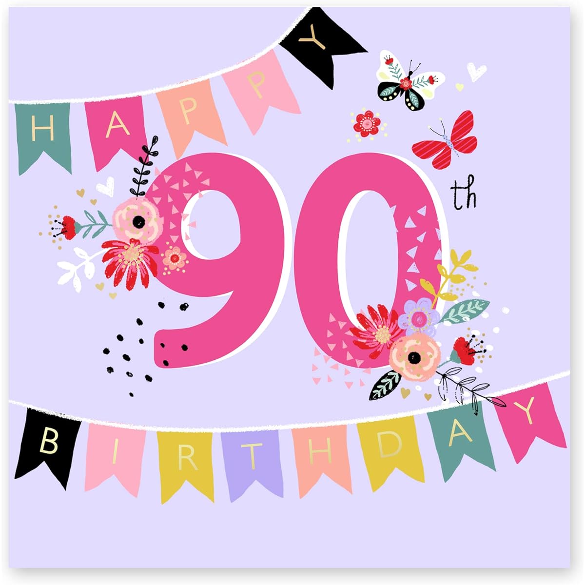 Central 23 - Cute 90th Birthday Cards for Women - 'Happy 90th Birthday' - Sweet Birthday Cards for Her - Comes with Cute Stickers