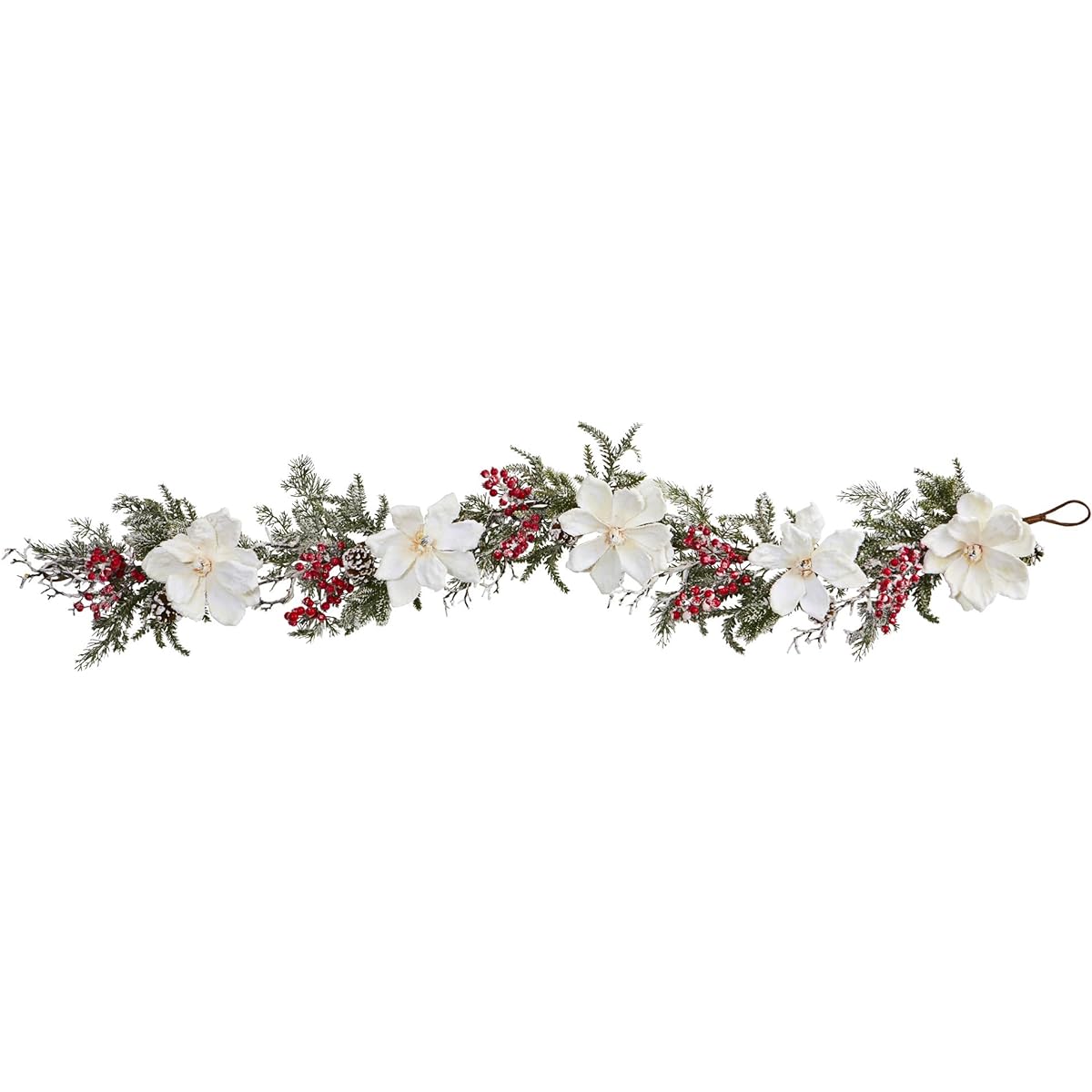 Nearly Natural Magnolia & Berry 60" Frosted Magnolia & Berry Artificial Garland White/Green
