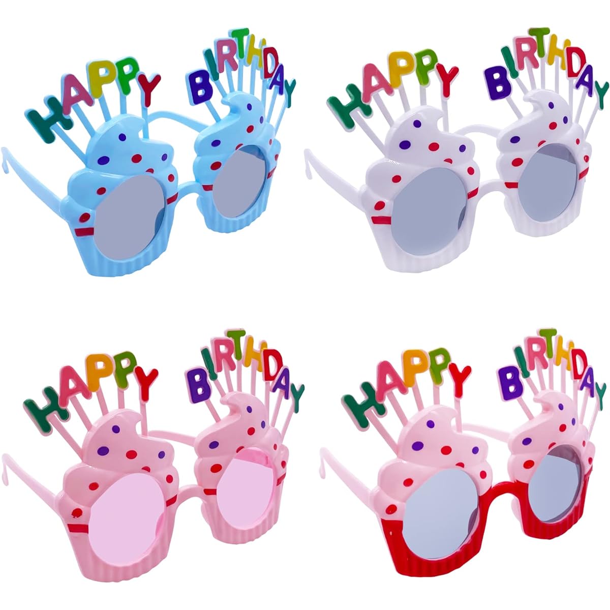 SETHOUS 4 Pack Happy Birthday Glass Sweet Cream Cake Glass Birthday Gift for Women Birthday Decorations Birthday Party Favor Photo Booth Props Birthday Party Supplies