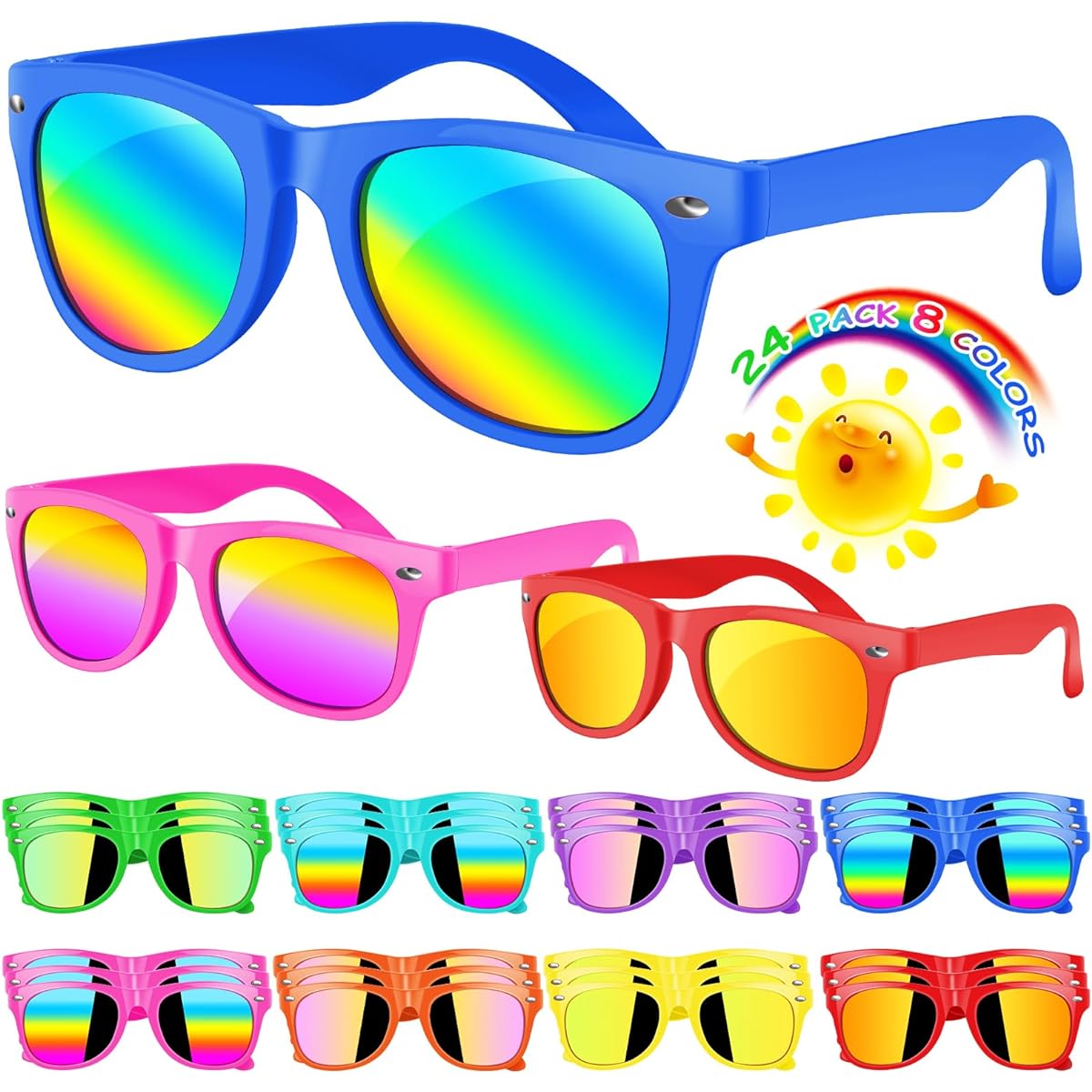 Kids Sunglasses in Bulk Kids Sunglasses Party Favors 24 Pack Neon Party Sunglasses for Kids Boys Girls 3-8 Years Beach Pool Birthday Party Supplies Goodie Bags Favors Perfect for Kids Party Favors