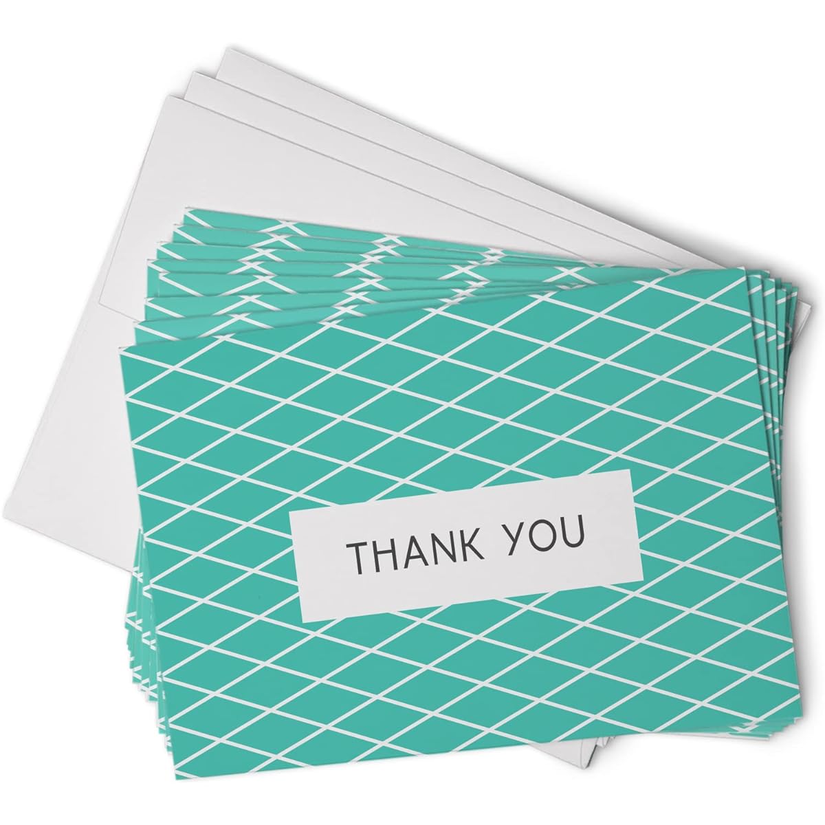 Geometric Colorful Teal Thank You Cards - 24 Note Cards with Envelopes - Cute & Simple Thank You Notes