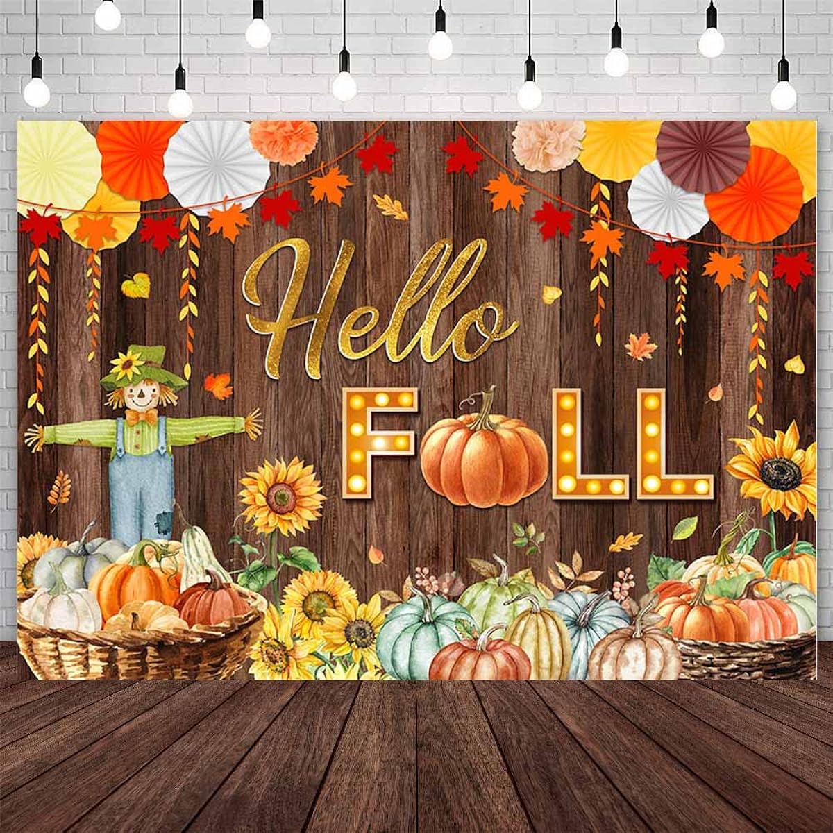 AIBIIN 7x5ft Happy Fall Backdrop Autumn Pumpkin Party Decorations Supplies Fall Rustic Wood Hello Autumn Thanksgiving Party Banner Photo Studio Props
