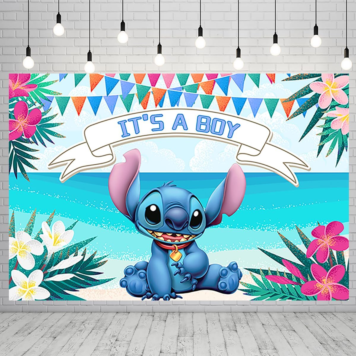 Summer Hawaiian Aloha Background Fabric for Stitching Gender Reveal Party Supplies Stitching Banner for Party Decorations It's a Boy Baby Shower Photo Backdrop 59x38 Inch