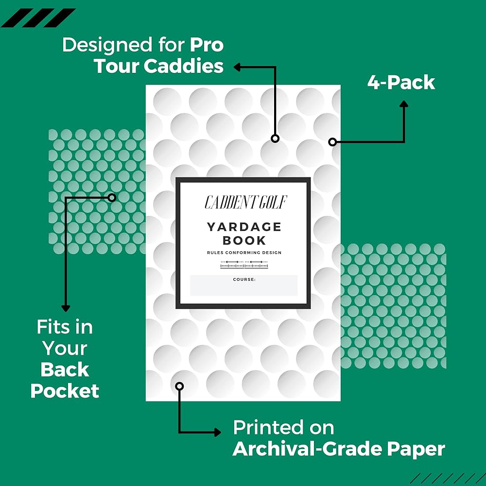 CADDENT GOLF Yardage Book - Golf Journal & Logbook with Golf Club Yardage Chart - Golf Notebook Back Pocket - Golf Logbook Pocket Size - Essential Tools for Serious Golfers (4 Pack)