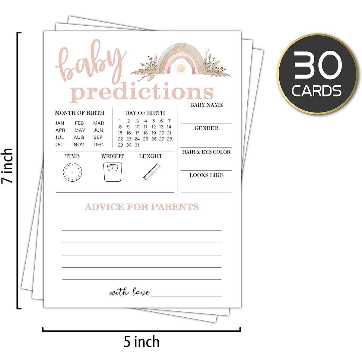 Baby predictions Baby Shower, Rainbow Predict Newborn Kids Game, New Parent Message Advice Book Mommy Daddy to Be Keepsake Party Favors Supplies Decorations - 30 Game Cards (bb001-yx16)