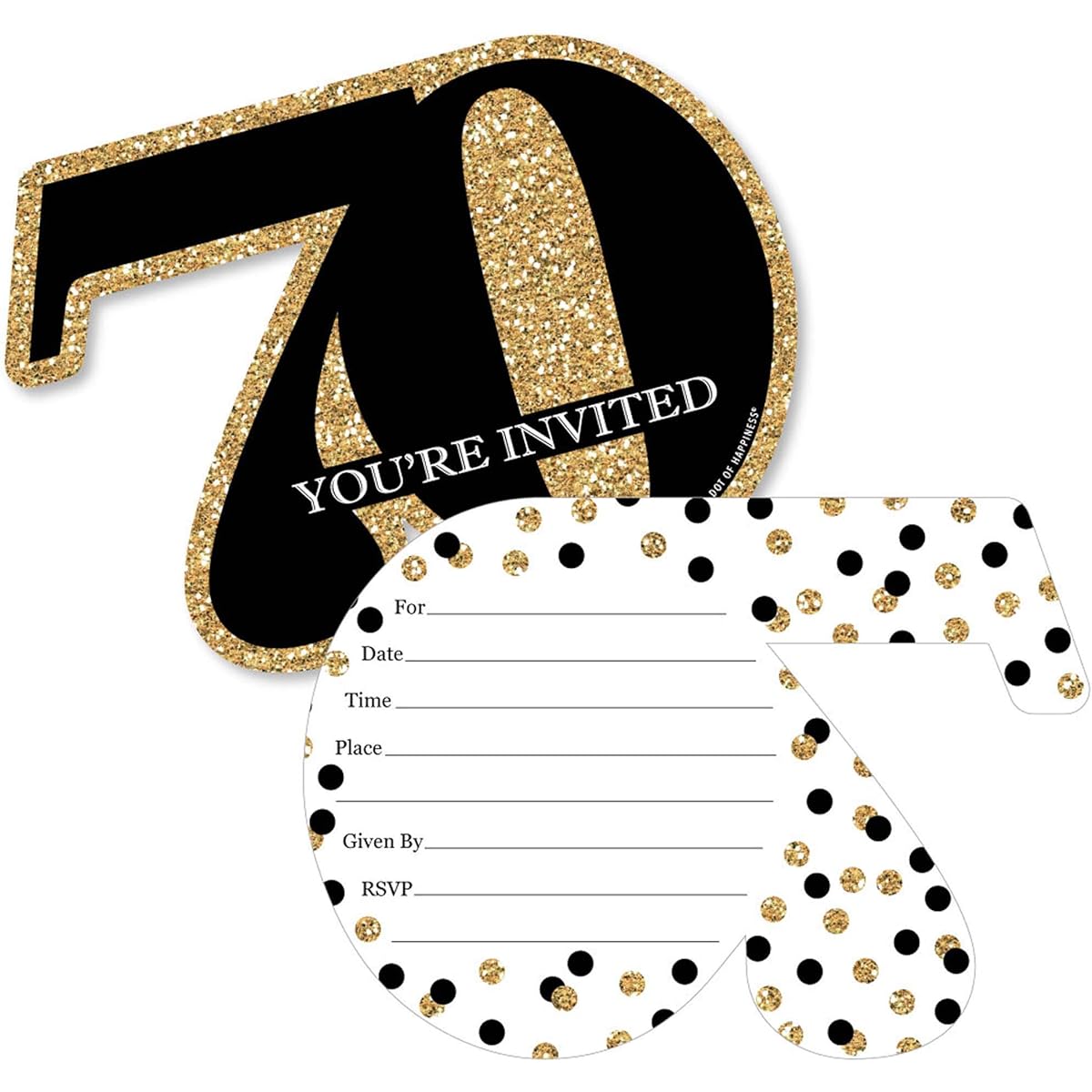 Adult 70th Birthday - Gold - Fill-in Invitations - Birthday Party Invitation Cards with Envelopes - Set of 12