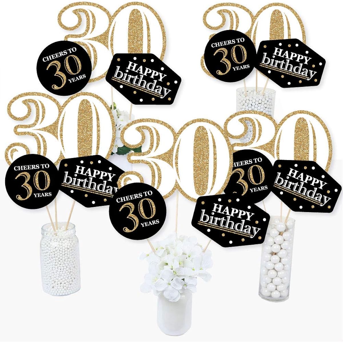Adult 30th Birthday - Gold - Birthday Party Centerpiece Sticks - Table Topper - Set of 15