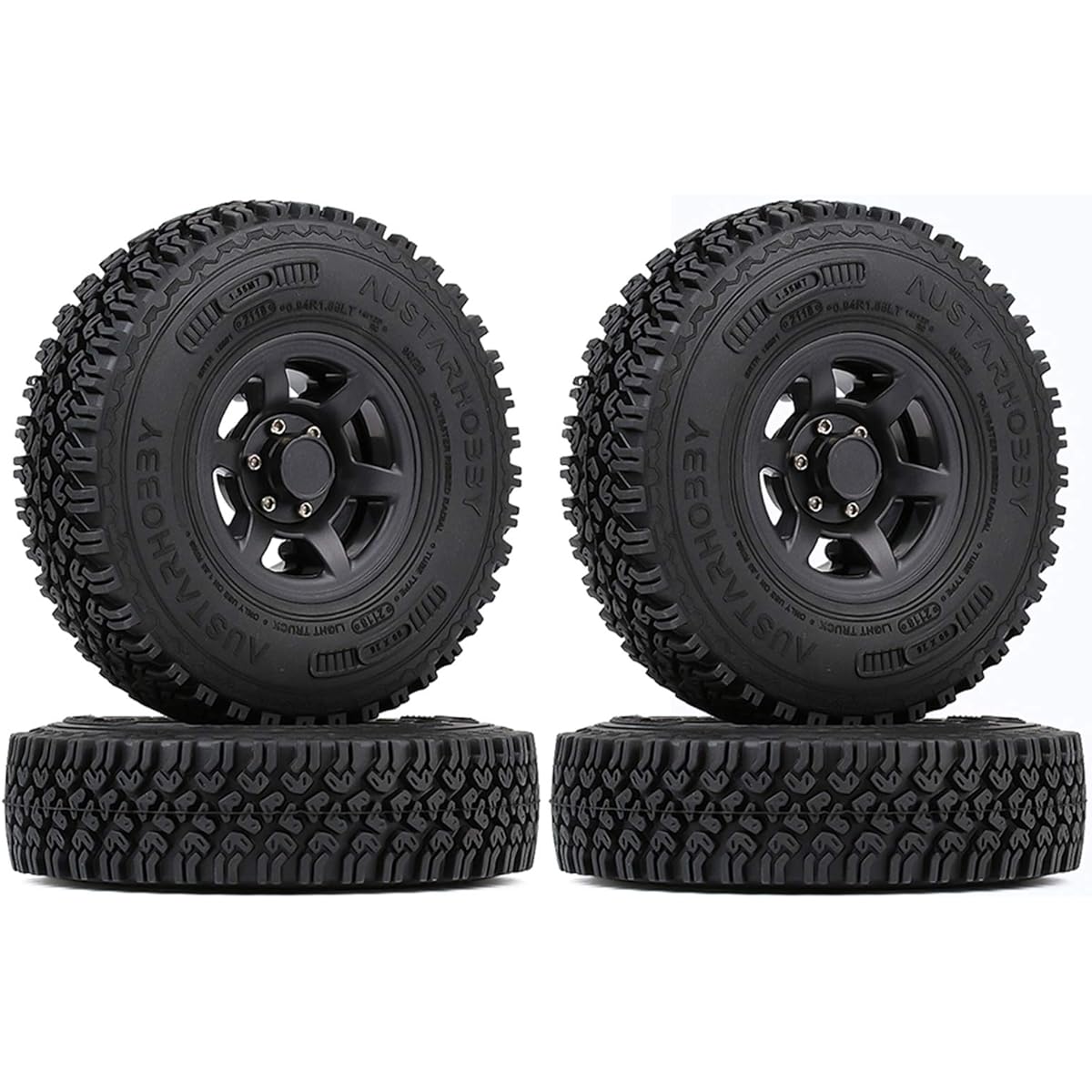 INJORA RC Tires and Beadlock Rims 1.55inch RC Wheel Set for 1:10 RC Crawler Axial AX90069 D90 TF2 Tamiya CC01 LC70 MST JIMNY (Black)