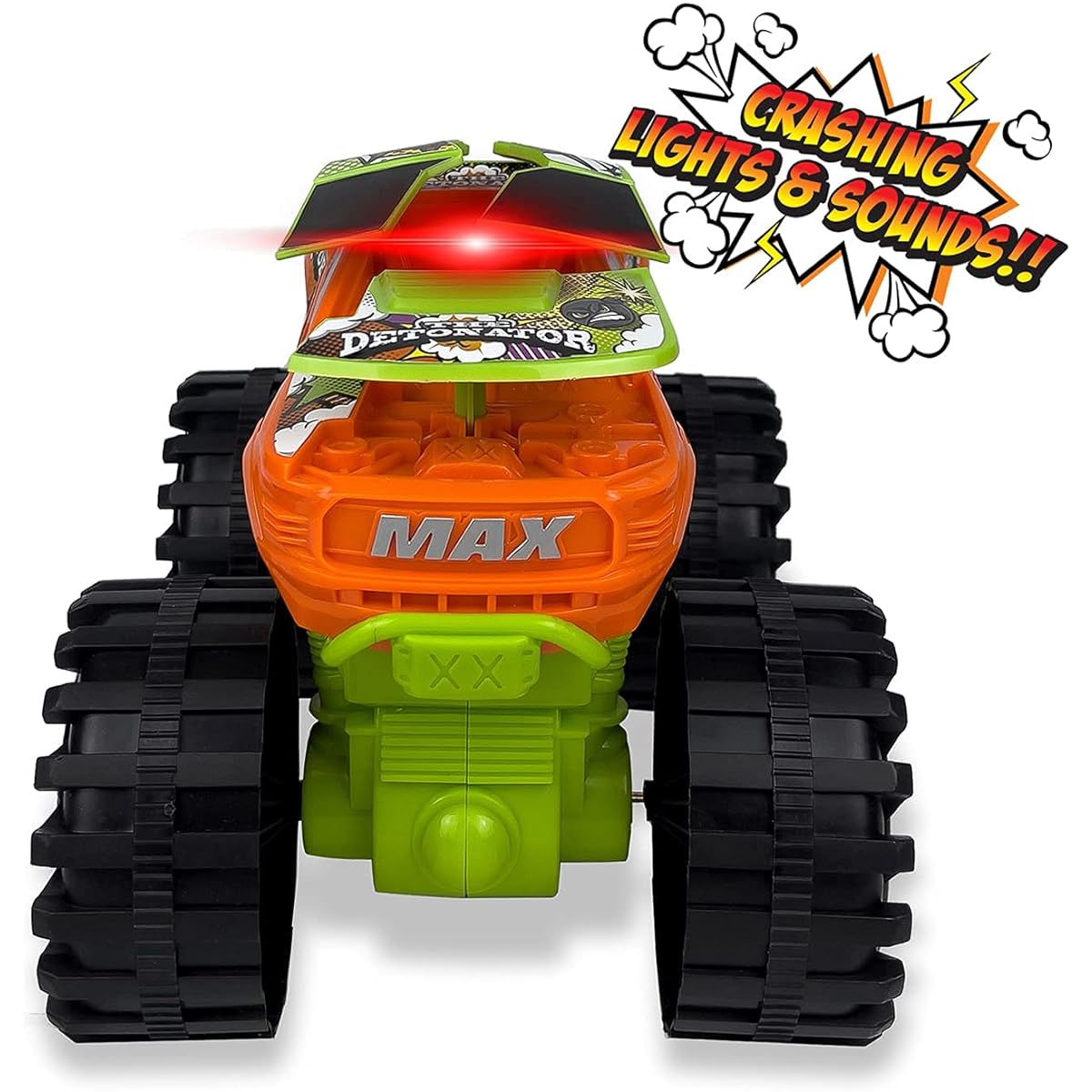 Team Power Explosive Monster Truck with Explosive Crash Sounds and Lights Hit and Go Toy for Boys and Girls Ages 3+ (Orange)