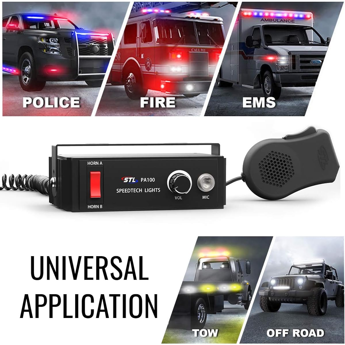 SpeedTech Lights PA 100 Watt Public Address System Handheld PA Microphone Dual Horn PA System