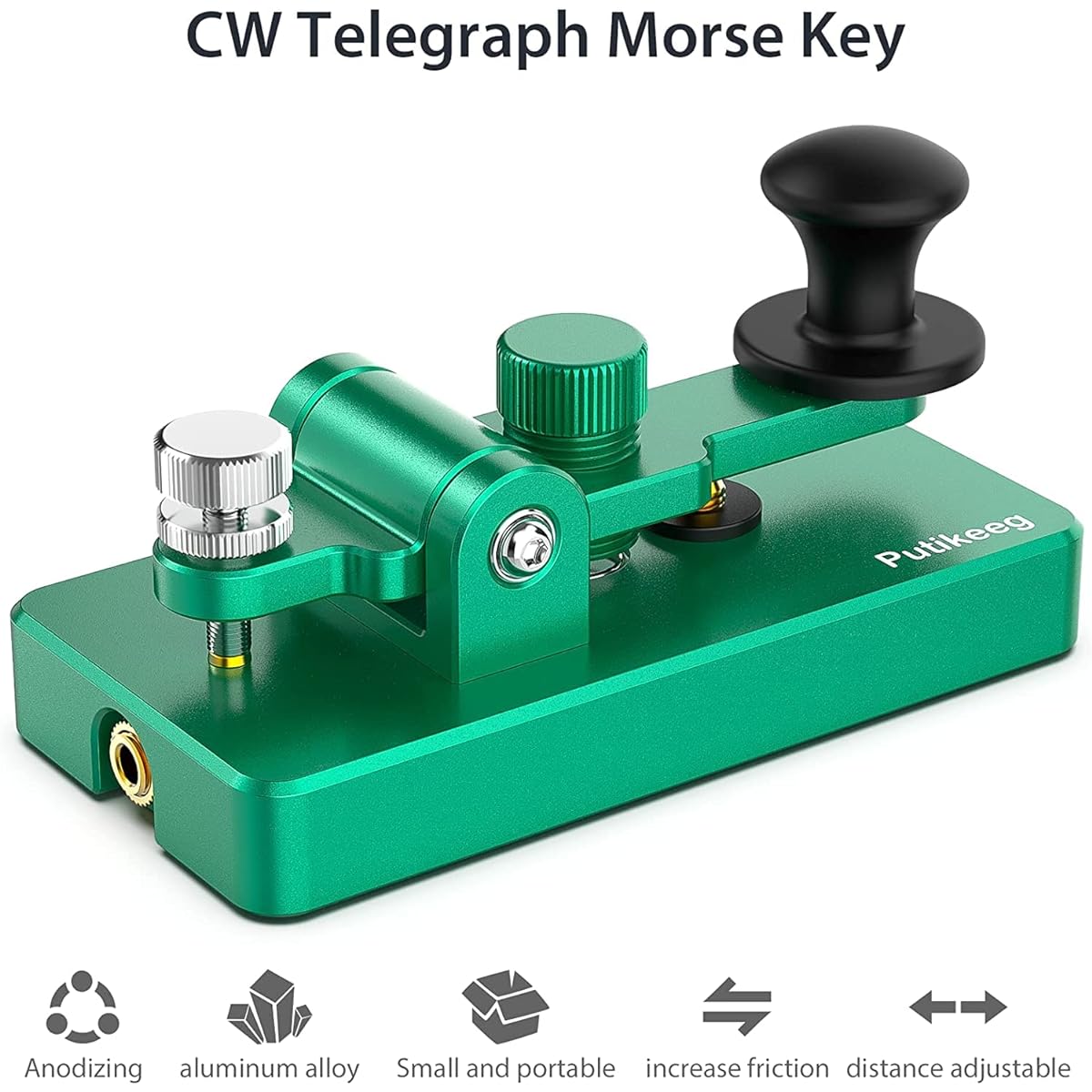 PUTIKEEG Morse Code CW Key Amateur Radio CW Morse Electric Key Paddle Morse Code Practice Machine Aluminum Alloy Morse Practice Key Morse Code Key (Green, Large)