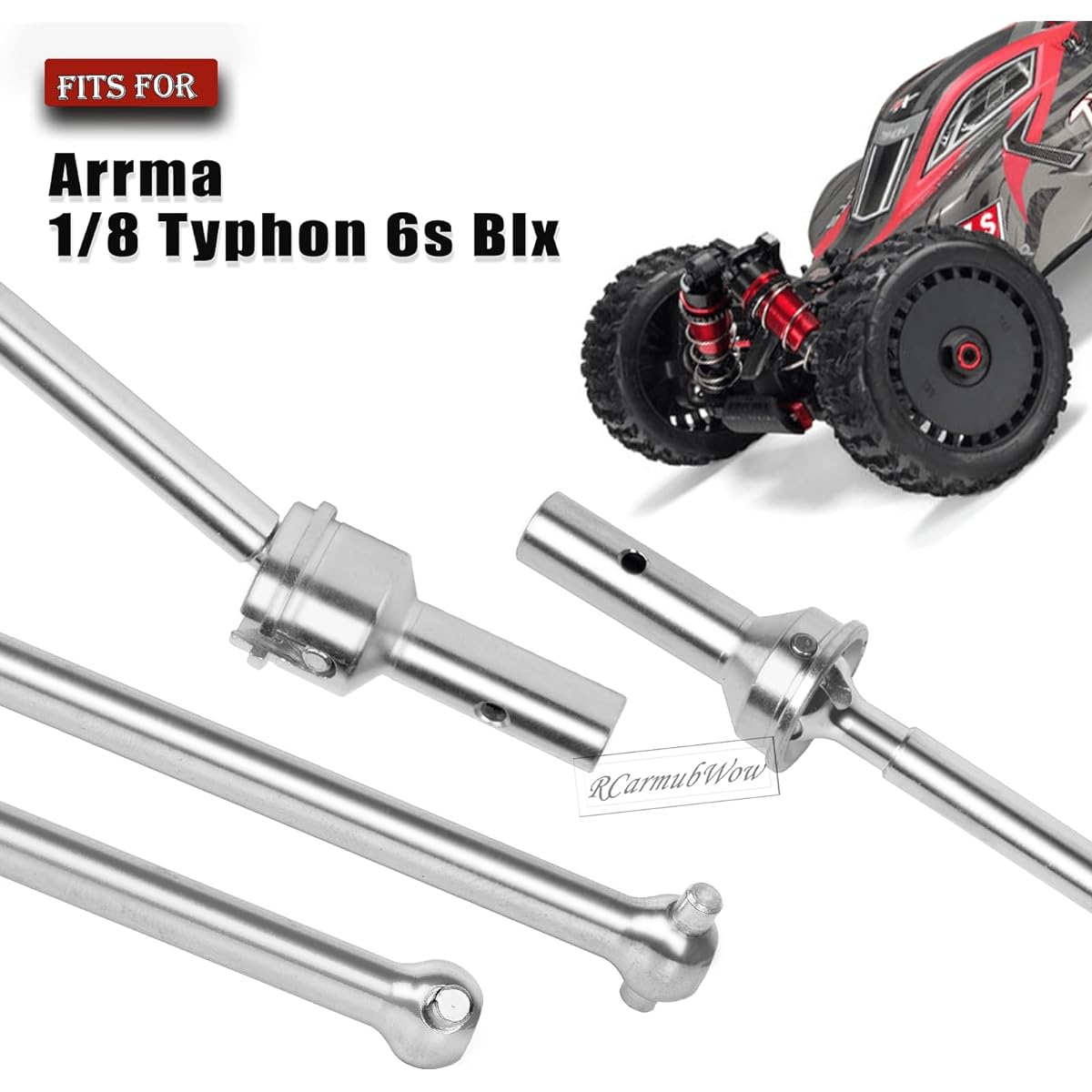 RCarmubWow RC Axles Wide Drive Shaft Upgrade Parts for Arrma 1/8 Typhon 6S Steel #45 Front Rear Drive Shaft Center CVD Dogbone Diff Out Drive Silver
