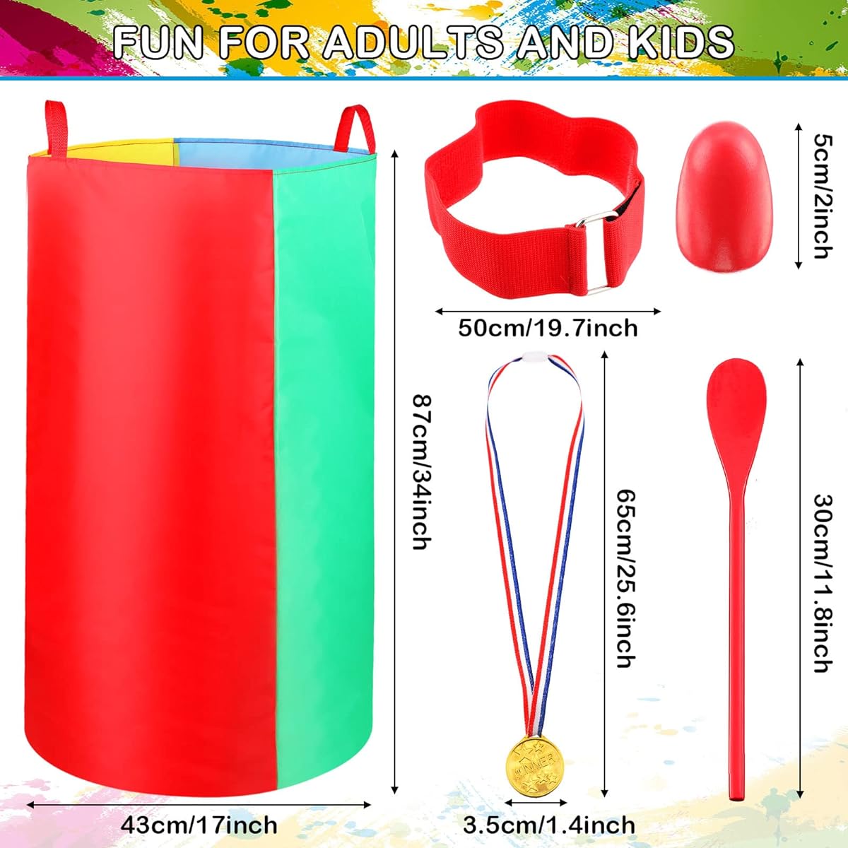 6 Pack Potato Sack Race Bags Outdoor Game Set for Kids and Adults Egg Spoon Race Game 3 Leg Race Bands Champion Gold Medal for Birthday Party Outdoor Yard Carnival Games Family Activities