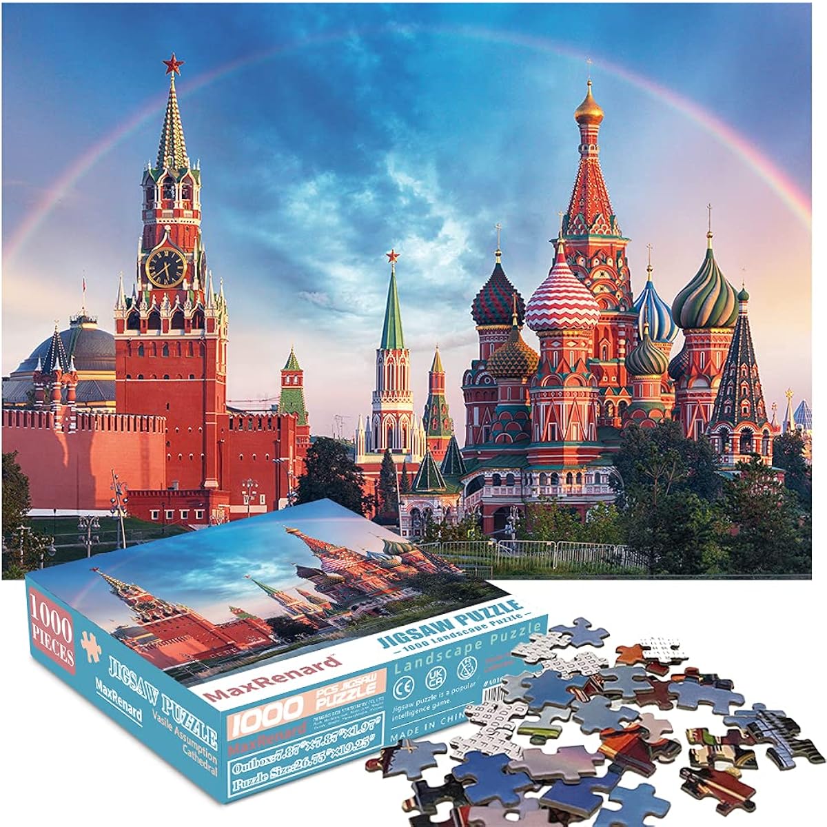 BUSCBEAR St. Basil's Cathedral Puzzle 1000 Pieces for Adults Kids Moscow Russia World Great Architecture Jigsaw Puzzle Fun Challenge Game Family Learning Educational Puzzle Gift