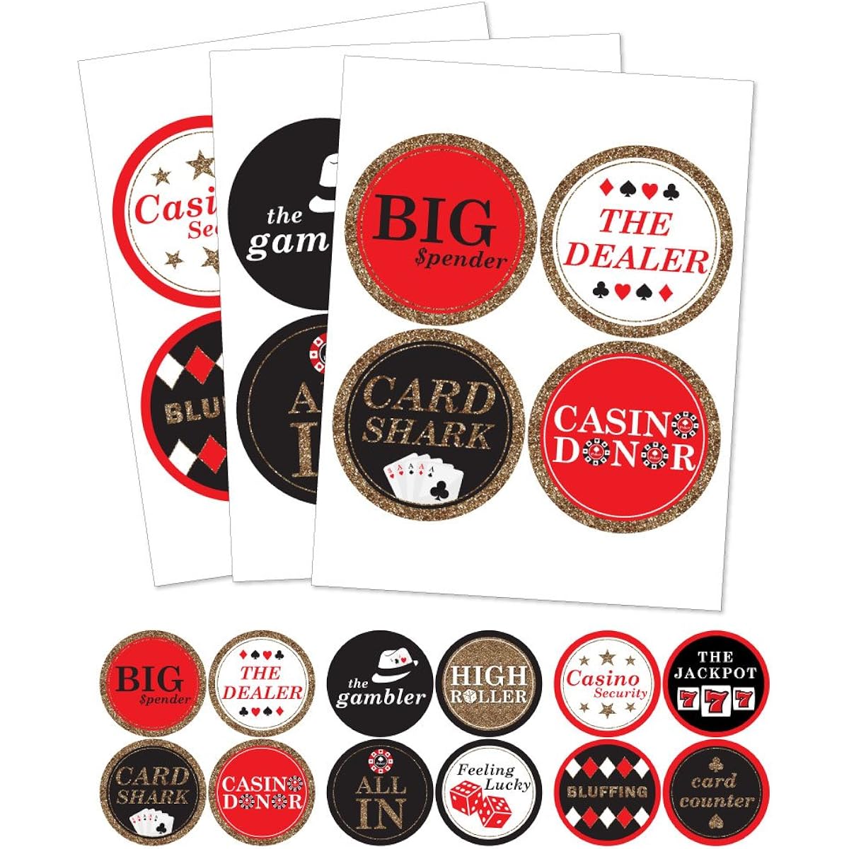 Big Dot of Happiness Las Vegas - Casino Party Funny Name Tags - Party Badge Stickers Set of 12
